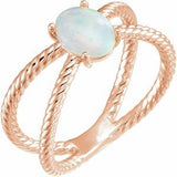 14K Rose 8x6 mm  Natural White Opal Criss-Cross Ring