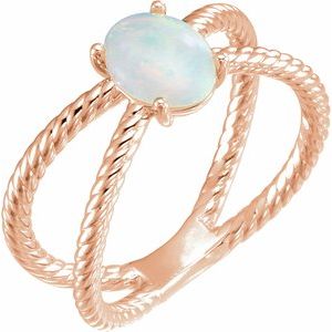 14K Rose 8x6 mm  Natural White Opal Criss-Cross Ring