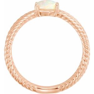 14K Rose 8x6 mm  Natural White Opal Criss-Cross Ring