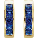 14K Yellow Lab-Grown Blue Sapphire Hoop Earrings