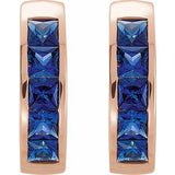 14K Rose Lab-Grown Blue Sapphire Hoop Earrings