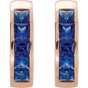 14K Rose Lab-Grown Blue Sapphire Hoop Earrings