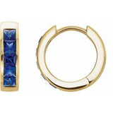 14K Yellow Lab-Grown Blue Sapphire Hoop Earrings