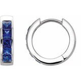 14K White Lab-Grown Blue Sapphire Hoop Earrings