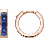 14K Rose Lab-Grown Blue Sapphire Hoop Earrings