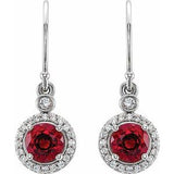 14K White Lab-Grown Ruby & 1/8 CTW Natural Diamond Halo-Style Earrings
