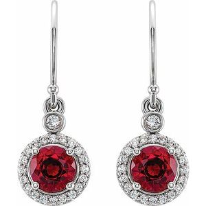 14K White Lab-Grown Ruby & 1/8 CTW Natural Diamond Halo-Style Earrings