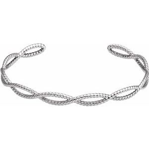 Sterling Silver 6 1/4 In Rope Cuff Bracelet