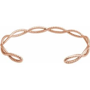14K Rose 6 1/4 In Rope Cuff Bracelet