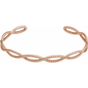 14K Rose 6 1/4 In Rope Cuff Bracelet