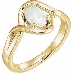 14K Yellow Natural White Opal Cabochon Ring