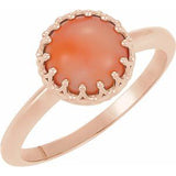 14K Rose 6 mm Natural Pink Coral Crown Cabochon Ring