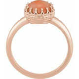 14K Rose 6 mm Natural Pink Coral Crown Cabochon Ring