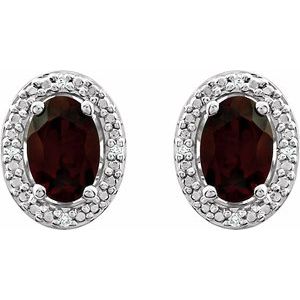 Sterling Silver Natural Mozambique Garnet & .025 CTW Natural Diamond Earrings