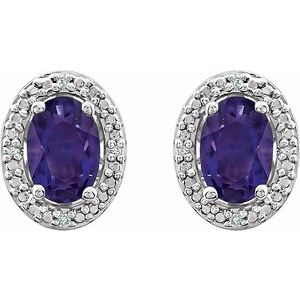 Sterling Silver Natural Amethyst & .025 CTW Natural Diamond Earrings