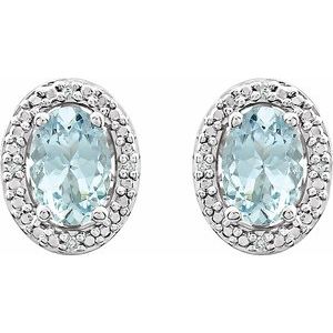 Sterling Silver Natural Aquamarine & .025 CTW Natural Diamond Earrings
