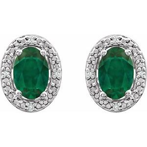 Sterling Silver Lab-Grown Emerald & .025 CTW Natural Diamond Earrings