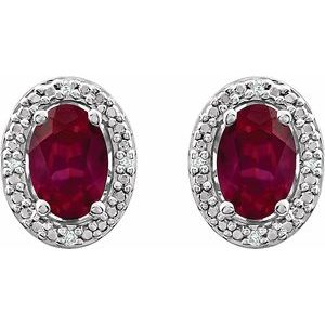 Sterling Silver Lab-Grown Ruby & .025 CTW Natural Diamond Earrings