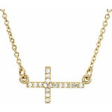 14K Yellow .07 CTW Natural Diamond Sideways Cross 16-18" Necklace