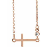14K Rose .03 CTW Natural Diamond Sideways Cross 16-18" Necklace
