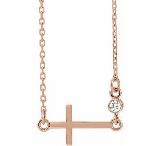 14K Rose .03 CTW Natural Diamond Sideways Cross 16-18" Necklace