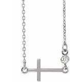 Sterling Silver .03 CTW Natural Diamond Sideways Cross 16-18" Necklace