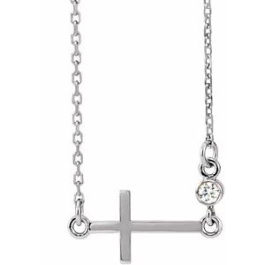 Platinum .03 CTW Natural Diamond Sideways Cross 16-18" Necklace