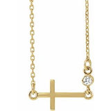 14K Yellow .03 CTW Natural Diamond Sideways Cross 16-18" Necklace