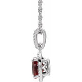 Sterling Silver Natural Mozambique Garnet and .01 CTW Natural Diamond 18" Necklace