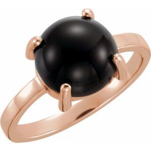 14K Rose 10 mm Round Natural Black Onyx Cabochon Ring