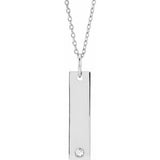 14K White .03 CT Natural Diamond Engravable Bar 16-18" Necklace