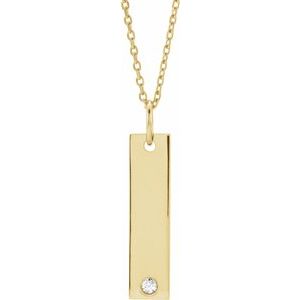 14K Yellow .03 CT Natural Diamond Engravable Bar 16-18" Necklace