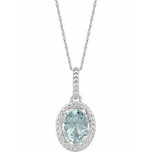 Sterling Silver Natural Aquamarine & .01 CTW Natural Diamond 18" Necklace
