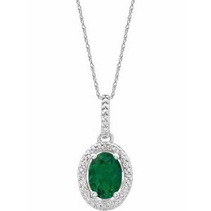 Sterling Silver Lab-Grown Emerald & .01 CTW Natural Diamond 18" Necklace