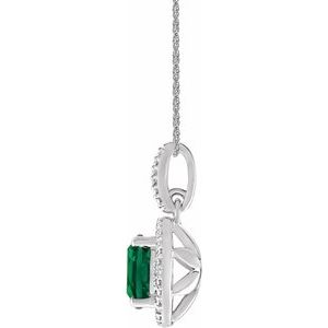Sterling Silver Lab-Grown Emerald & .01 CTW Natural Diamond 18" Necklace