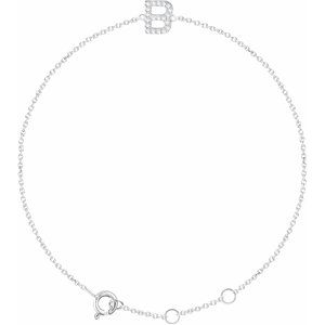 14K White .07 CTW Natural Diamond Initial B 6-7" Bracelet