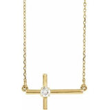 14K Yellow 1/10 CTW Natural Diamond Sideways Cross 16-18" Necklace