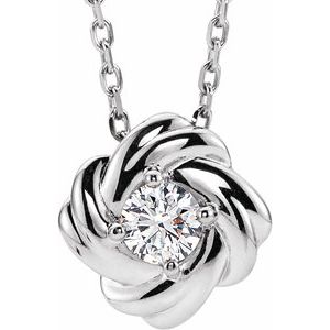 14K White 1/6 CTW Natural Diamond Knot 16-18" Necklace