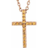14K Rose Natural Yellow Sapphire Petite Cross 16" Necklace