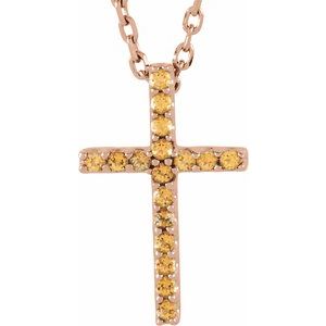 14K Rose Natural Yellow Sapphire Petite Cross 16" Necklace