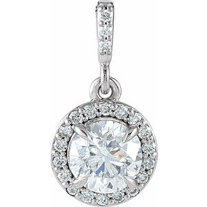 14K White 9/10 CTW Natural Diamond Halo-Style Pendant