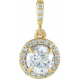 14K Yellow 9/10 CTW Natural Diamond Halo-Style Pendant