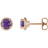 14K Rose Amethyst Rope Earrings