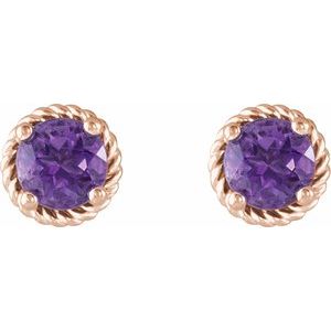 14K Rose Amethyst Rope Earrings