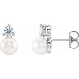 Sterling Silver Cultured White Freshwater Pearl & 1/2 CTW Natural Diamond Earrings