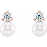 14K Rose Cultured White Freshwater Pearl & 1/2 CTW Natural Diamond Earrings