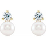 14K Yellow Cultured White Freshwater Pearl & 1/2 CTW Natural Diamond Earrings