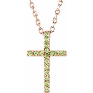 14K Rose Natural Peridot Petite Cross 16" Necklace