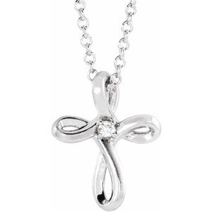 14K White .015 CTW Natural Diamond Cross 16-18" Necklace