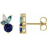 14K Yellow Natural Blue Sapphire, Natural Aquamarine, Natural Blue Zircon & .07 CTW Natural Diamond Earrings